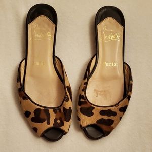 Christian Louboutin Leopard Cheetah Calf-hair Peep Toe Mules Slides